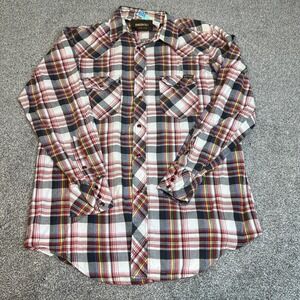 Vintage Roebucks Shirt Mens Large‎ Plaid Flannel Western Pearl Snap 90s